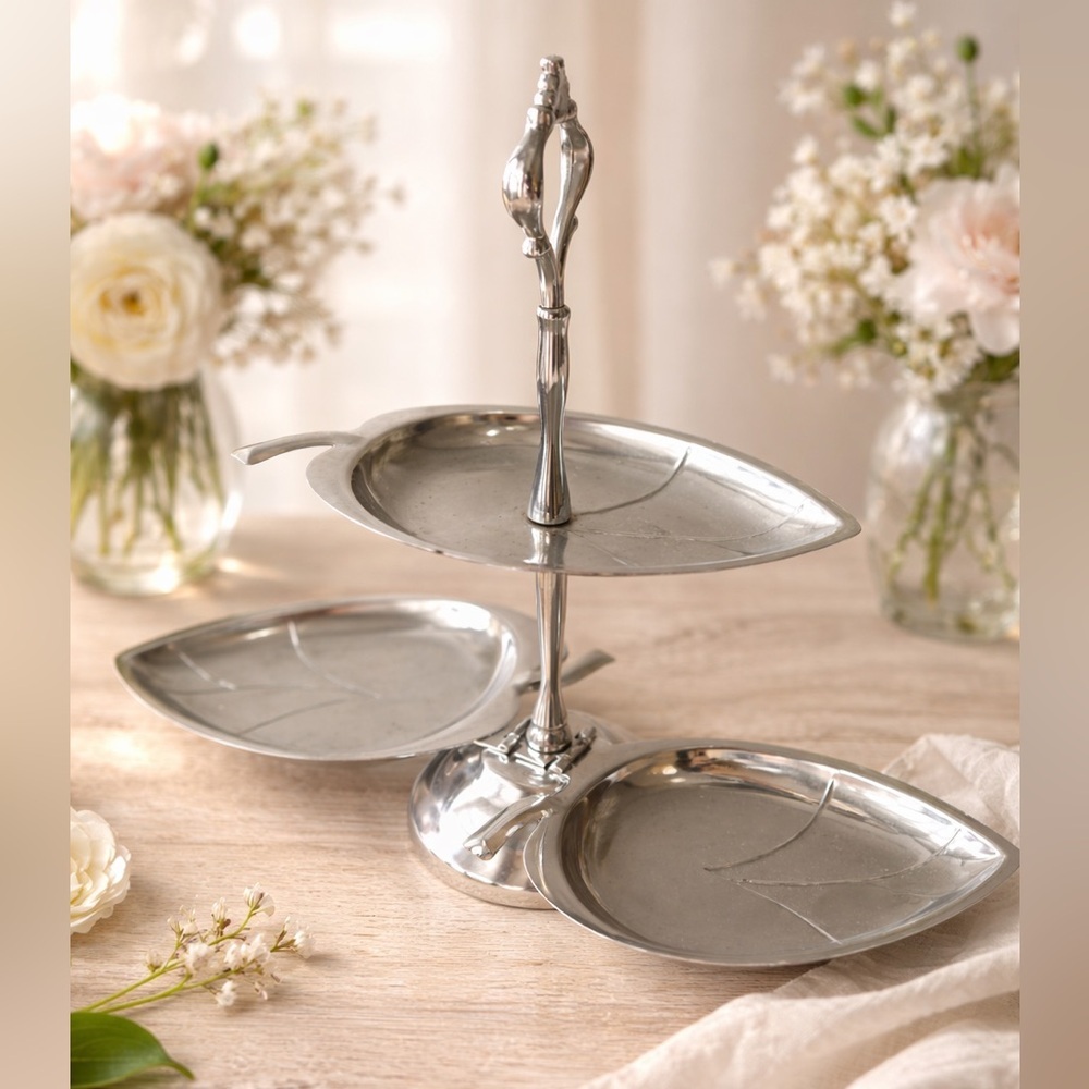 Vintage Silver Leaf 3-Tier Serving Tray | Tiered Dessert Stand | Elegant Decor
